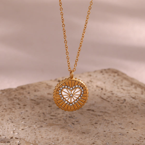 Fashion Round Geometric Stainless Steel 18K Gold Plated Necklaces