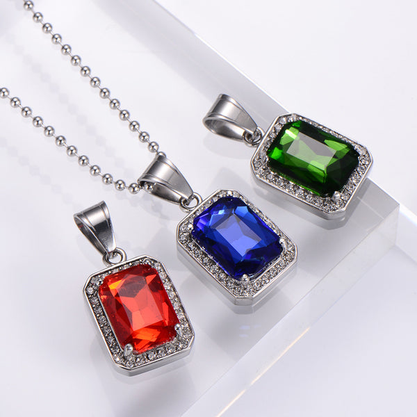 Hip Hop Men Geometric Titanium Steel Crystal Inlay Pendants