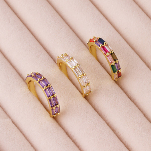 Women Quadrilateral Geometric Zircon Zircon Inlay Rings