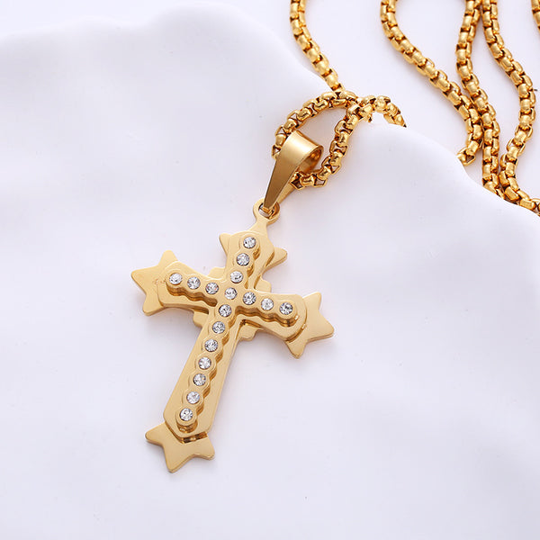 Hip Hop Cross Stainless Steel Zircon Inlay Pendants