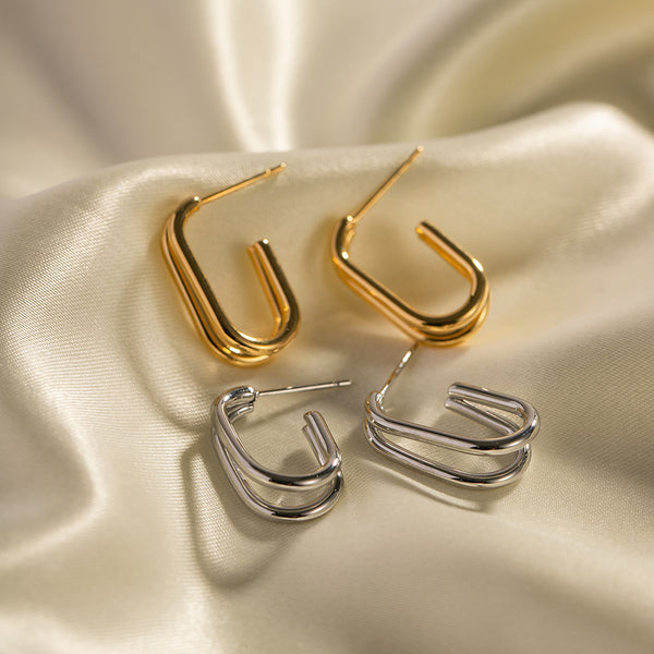 Stripe Geometric Stainless Steel 18K Gold Plated Earrings