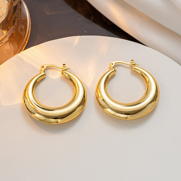 Retro Vintage Round U-Shape Titanium Steel 18K Gold Plated Earrings