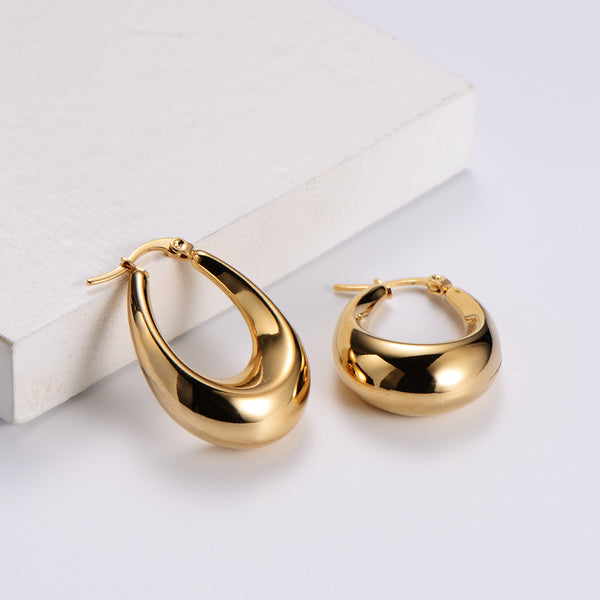 French Women Metal Hollow Droplet Stainless Steel Electroplating Earrings