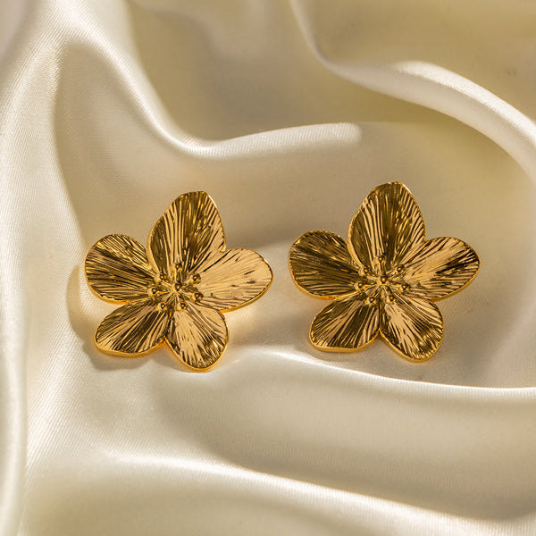 IG Style Flower Geometric Stainless Steel 18K Gold Plated Earrings