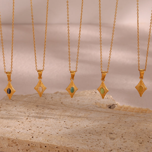 Fashion Quadrilateral Geometric Stainless Steel 18K Gold Plated Necklaces