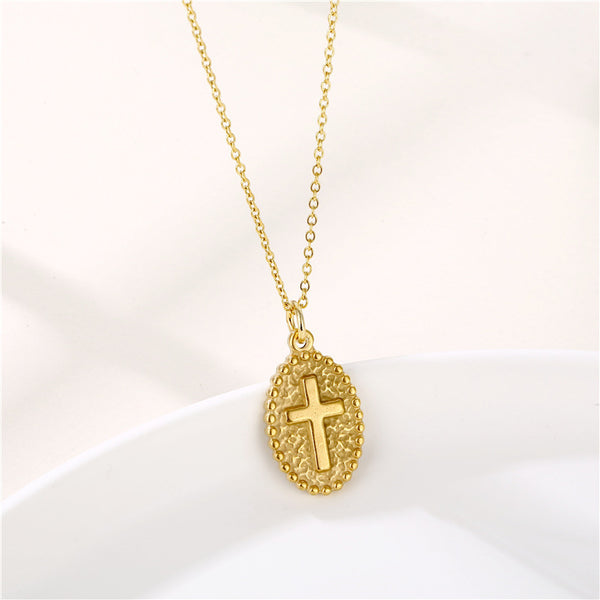 Women Minimalist Ellipse Cross Stainless Steel Electroplating Necklaces