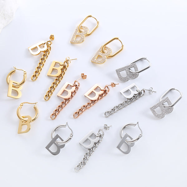 Fashion Letter Stainless Steel Electroplating Stud Earrings