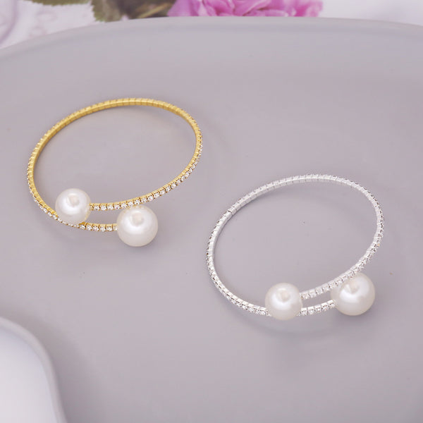 Women Natural Pearl Circle Alloy Electroplating Bracelets