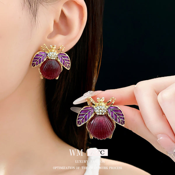 Luxurious Bee Geometric Chinese Zodiac Animal Alloy Oil Dripping Earrings