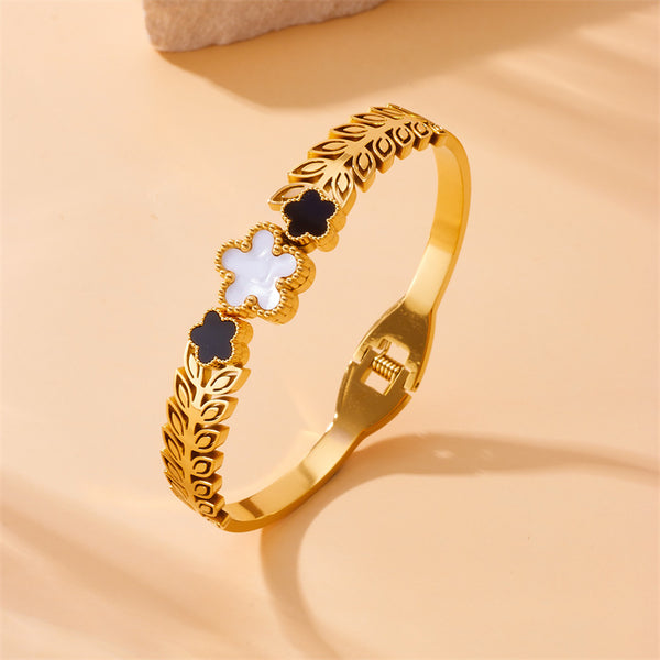 Fashion Flower Wheat Stainless Steel Electroplating Bangles