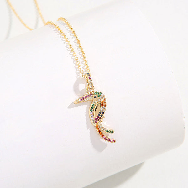 Minimalist Unisex Bird Chinese Zodiac Animal Copper Diamond Inlay Necklaces