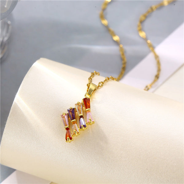 Korean Women Geometric Titanium Steel Diamond Inlay Necklaces