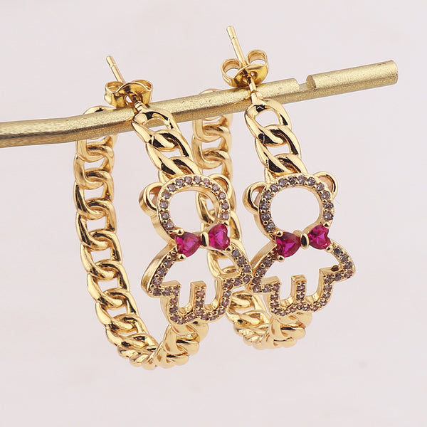 Niche Women Geometric Metal Animal Hollow Bowknot Bowknot Copper Diamond Inlay Earrings