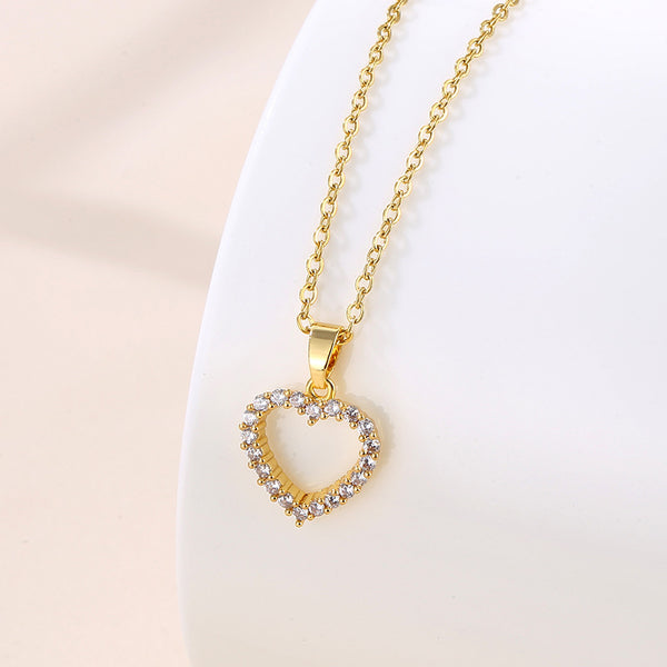 Korean Women Geometric Metal Titanium Steel Diamond Inlay Necklaces