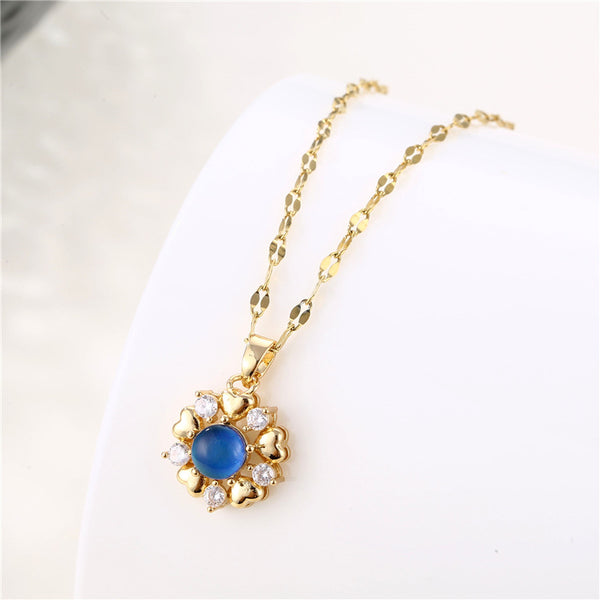 Korean Women Geometric Metal Titanium Steel Diamond Inlay Necklaces