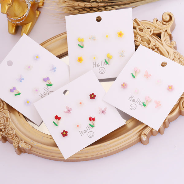 Women Butterfly Flower Alloy Oil Dripping Stud Earrings