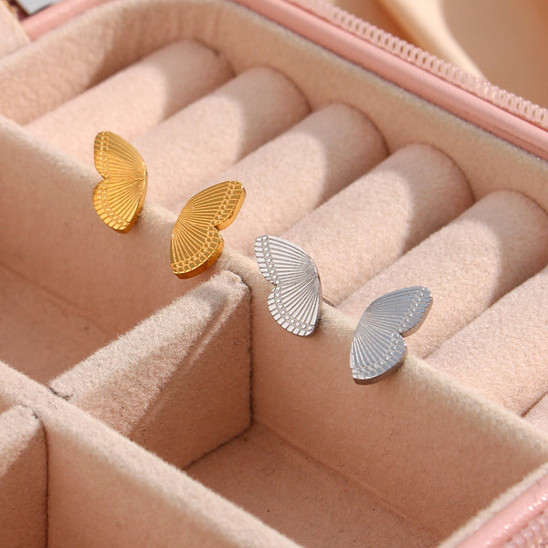 Fashion Butterfly Insect Stainless Steel 18K Gold Plated Stud Earrings