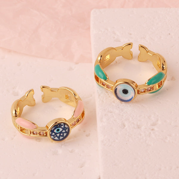 Niche Unisex Eye Geometric Resin Oil Dripping Electroplating Rings