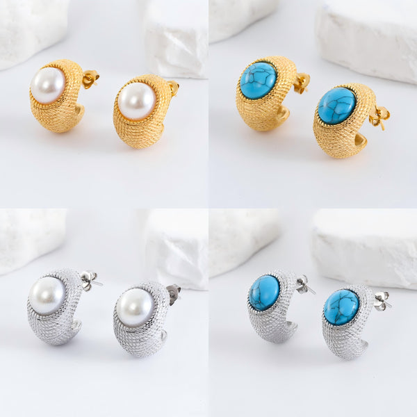 Elegant Round Droplet Stainless Steel Electroplating Stud Earrings