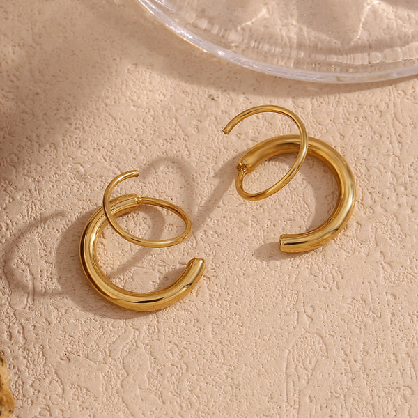 Fashion Circle Geometric Stainless Steel 18K Gold Plated Earrings