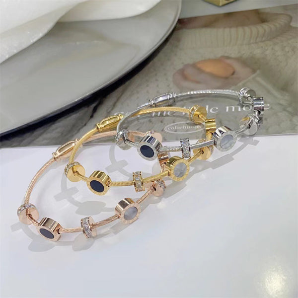 Moderate Luxury Letter Titanium Steel 18K Gold Plated Bangles