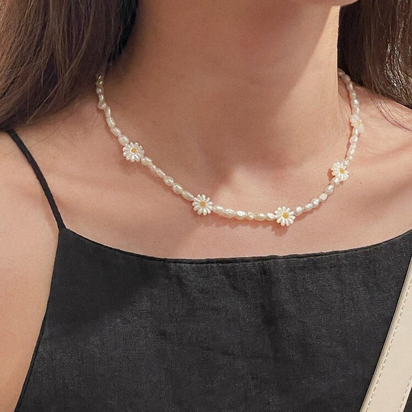 925 Sterling Silver Natural Little Daisy Pearl Necklaces