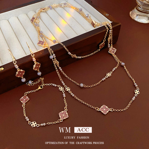 Women Luxurious Flower Plant Alloy Oil Dripping Jewelry Sets