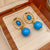 Mid-century Modern Round Geometric Copper Diamond Inlay Earrings