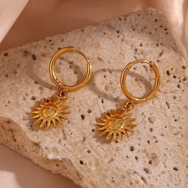 Minimalist Sun Geometric Stainless Steel 18K Gold Plated Earrings