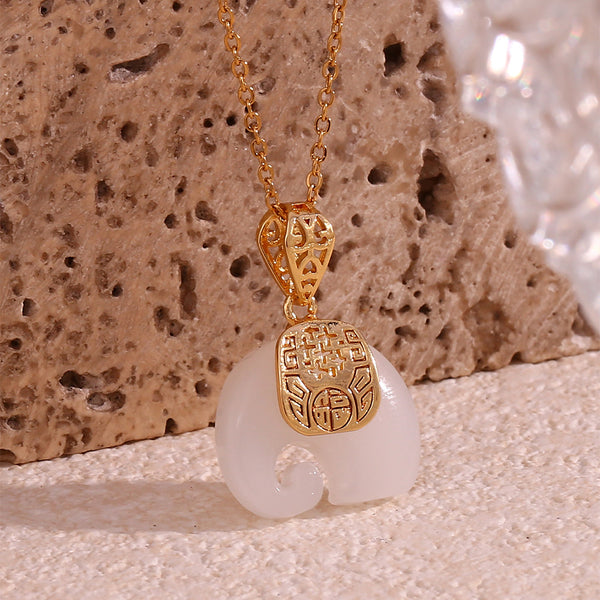 Fashion Elephant Geometric Chinese Zodiac Animal Stainless Steel 18K Gold Plated Necklaces