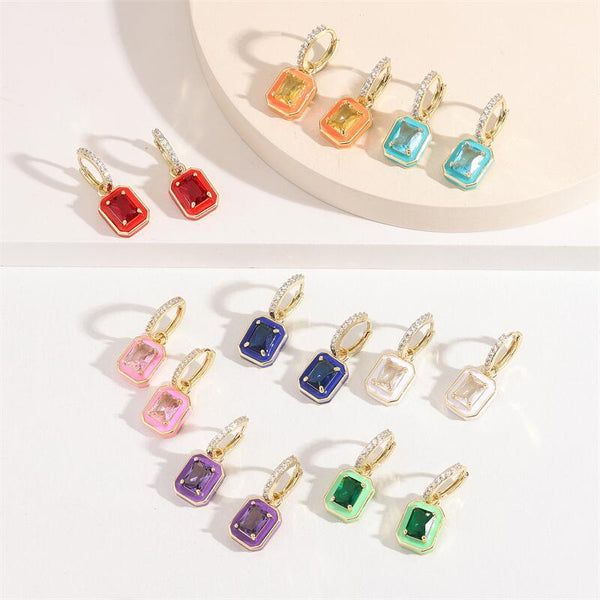 Versatile Octagon Quadrilateral Geometric Heart Zircon Electroplating Stud Earrings