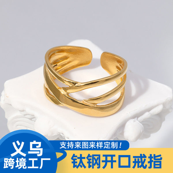 Women Minimalist Stripe Geometric Stainless Steel Electroplating Rings