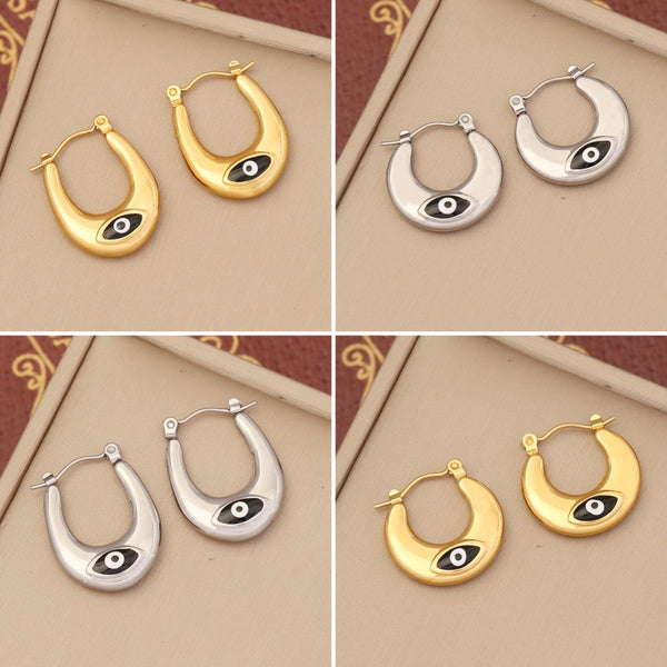 Expressive Eye Geometric U-Shape Stainless Steel Electroplating Earrings