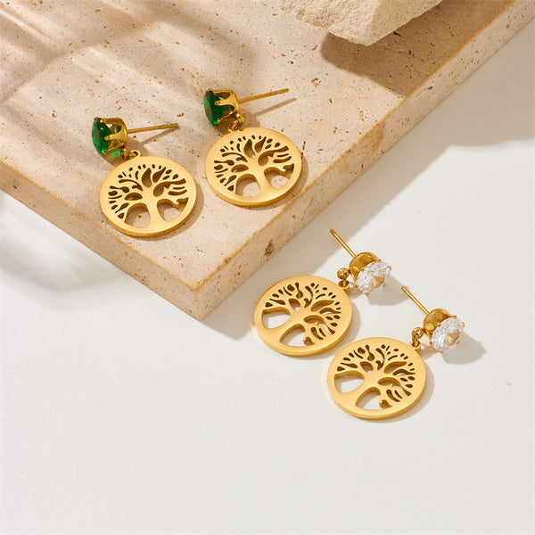 Fashion Tree Titanium Steel Electroplating Earrings