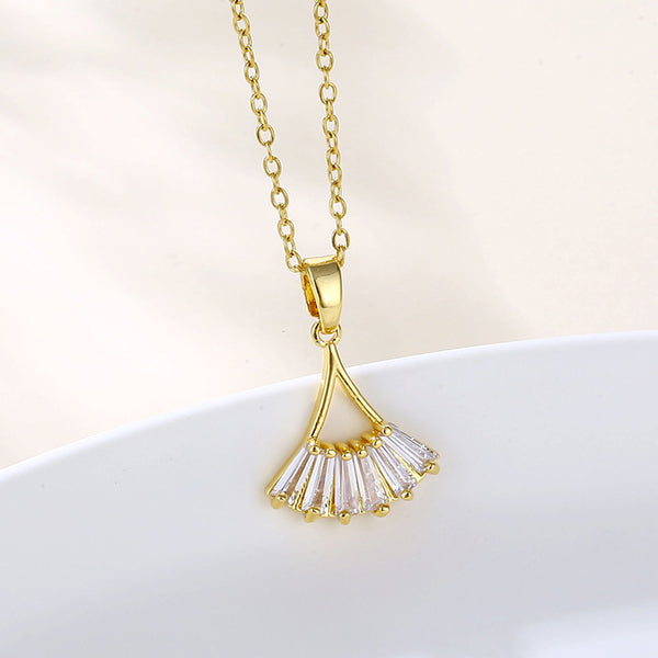 Women Minimalist Geometric Metal Fan-Shape Stainless Steel Electroplating Necklaces