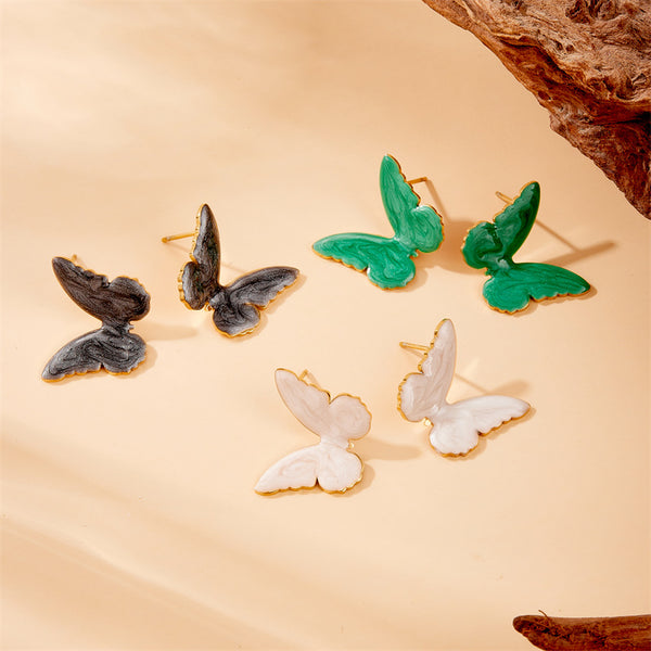 Fashion Butterfly Insect Stainless Steel Electroplating Stud Earrings