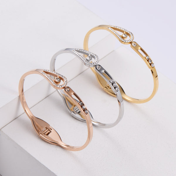 Women Korean Metal Geometric Stainless Steel Bangles