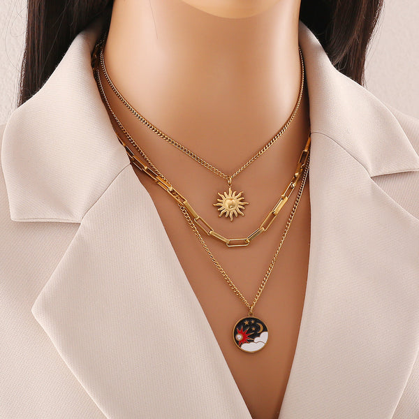 Expressive Moon Star Stainless Steel Electroplating Necklaces