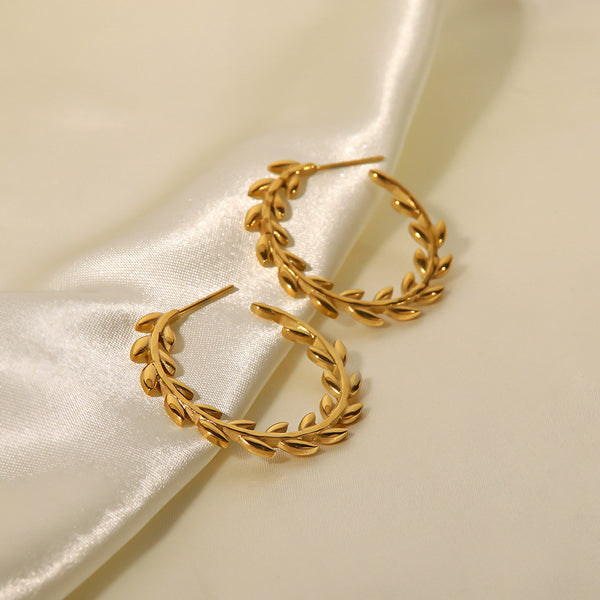 IG Style Leaf Geometric Stainless Steel 18K Gold Plated Earrings