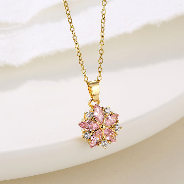 Women Minimalist Geometric Metal Flower Stainless Steel Electroplating Necklaces