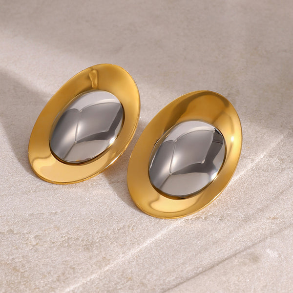 Minimalist Ellipse Geometric Stainless Steel Electroplating Earrings