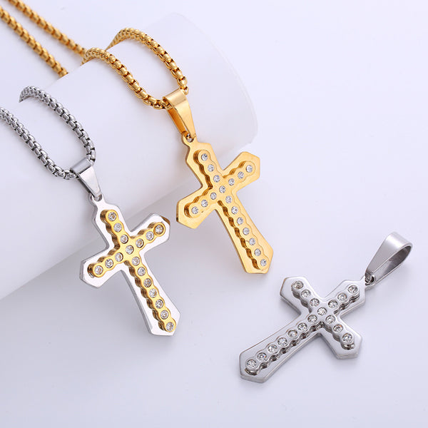 Hip Hop Cross Stainless Steel Zircon Inlay Pendants