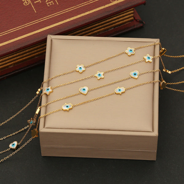 Expressive Eye Heart Star Flower Stainless Steel Oil Dripping Necklaces