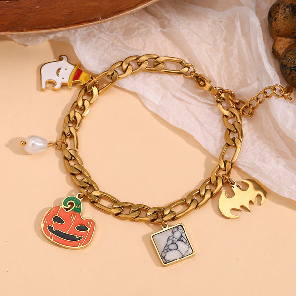 Women Fashion Pumpkin Skull Geometric Stainless Steel Electroplating Bracelets