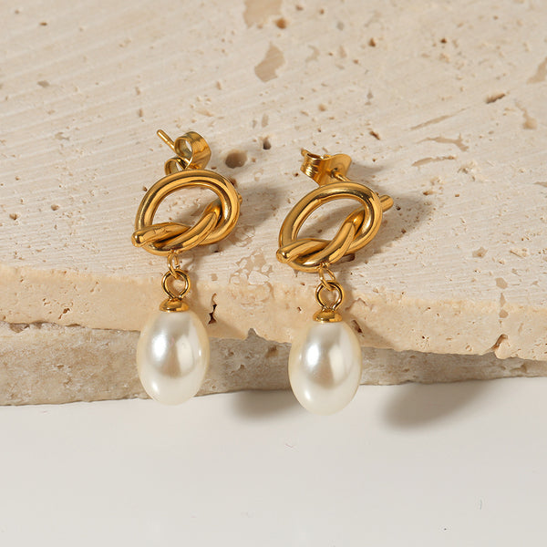 IG Style Pearl Geometric Stainless Steel Electroplating Earrings