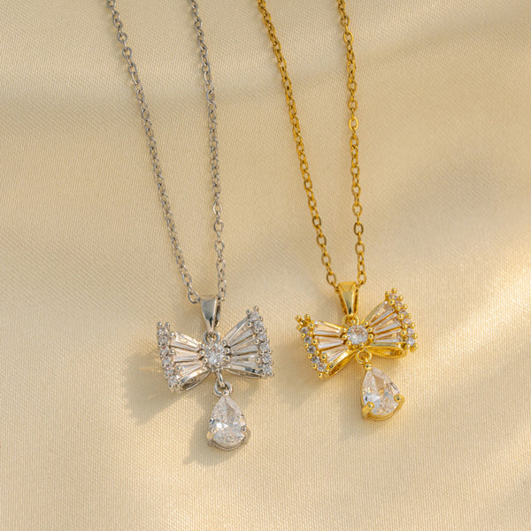 Minimalist Bowknot Titanium Steel 18K Gold Plated Necklaces