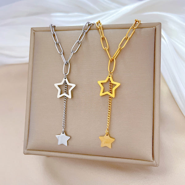 Fashion Chamfered Cube Geometric Titanium Steel Electroplating Necklaces