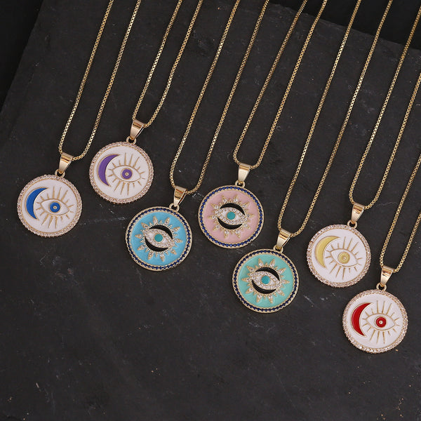 Women Eye Metal Moon Copper Oil Dripping Pendants