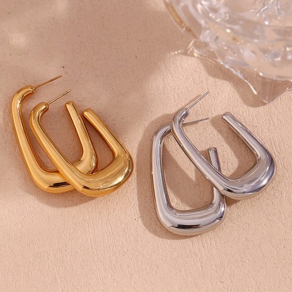 Minimalist Quadrilateral Circle Geometric Stainless Steel 18K Gold Plated Earrings