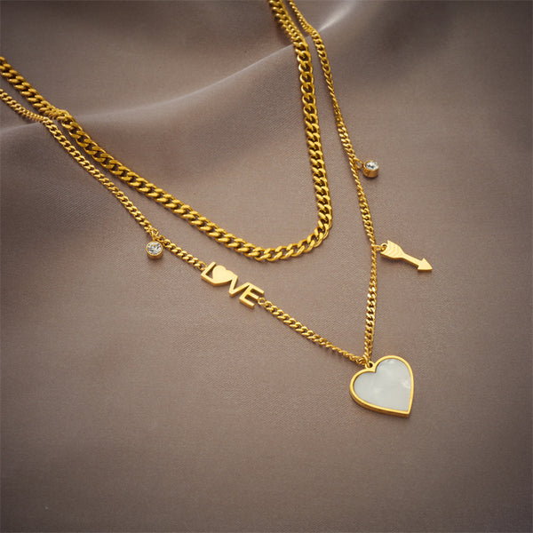 Korean Heart Chain Geometric Titanium Steel Electroplating Necklaces